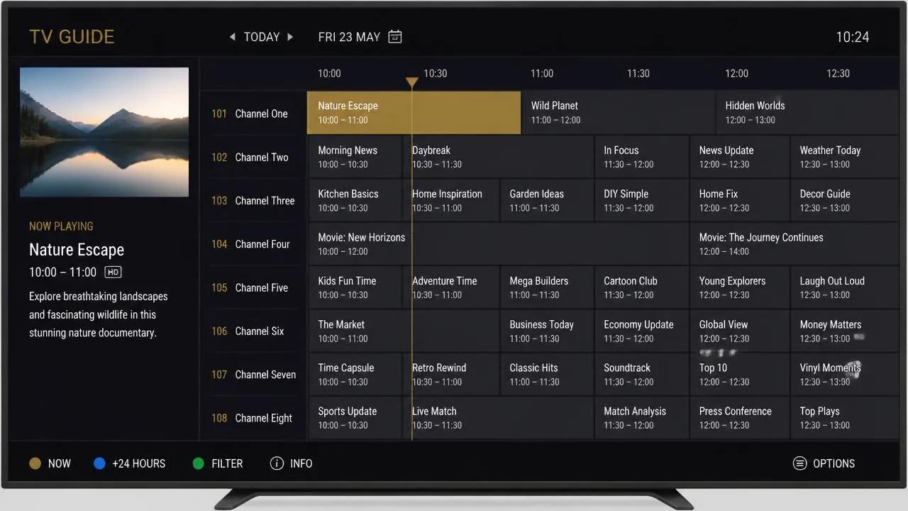 IPTV electronic programme guide showing television schedules IPTV electronic programme guide showing television schedules